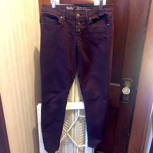 Mossimo mid-rise skinny jean burgundy/wine button fly, 2/26 - worn once